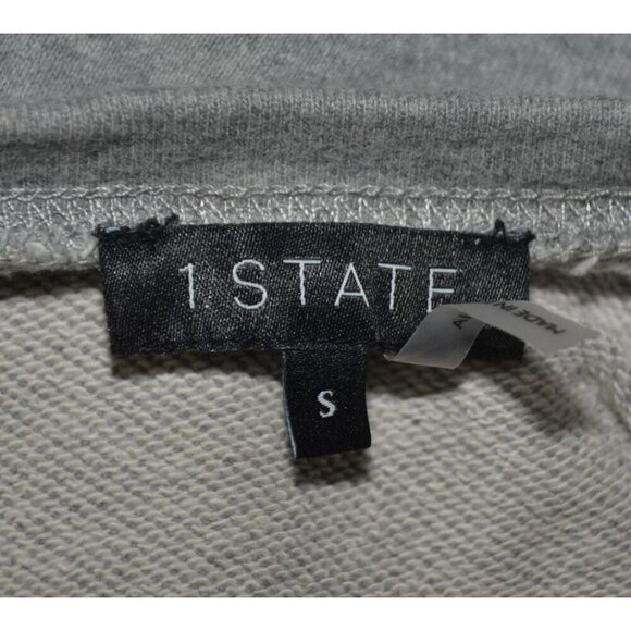 1 State Ladies S Gray Cropped Short Sleeve Ruffle Pullover Sweatshirt Cotton - Picture 6 of 8